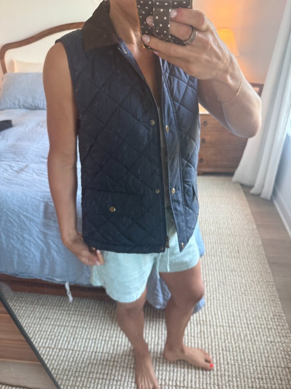 Lauren Ralph Lauren Quilted Vest Navy Blue w/ Brown Corduroy Collar – Size small
